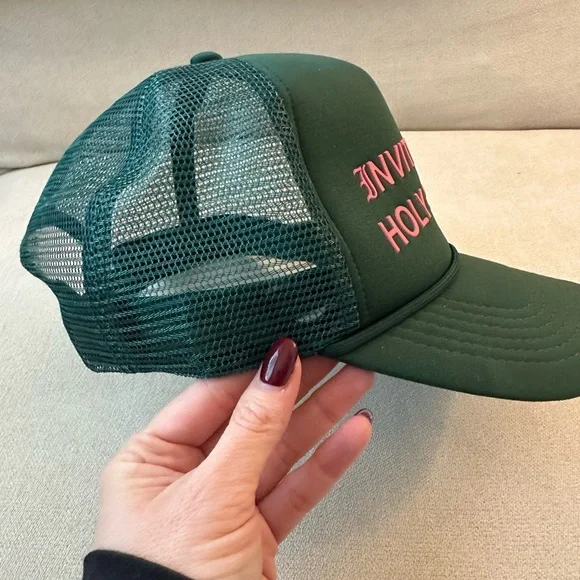Green Trucker Faith Hat with Pink Text - Picture 3 of 4